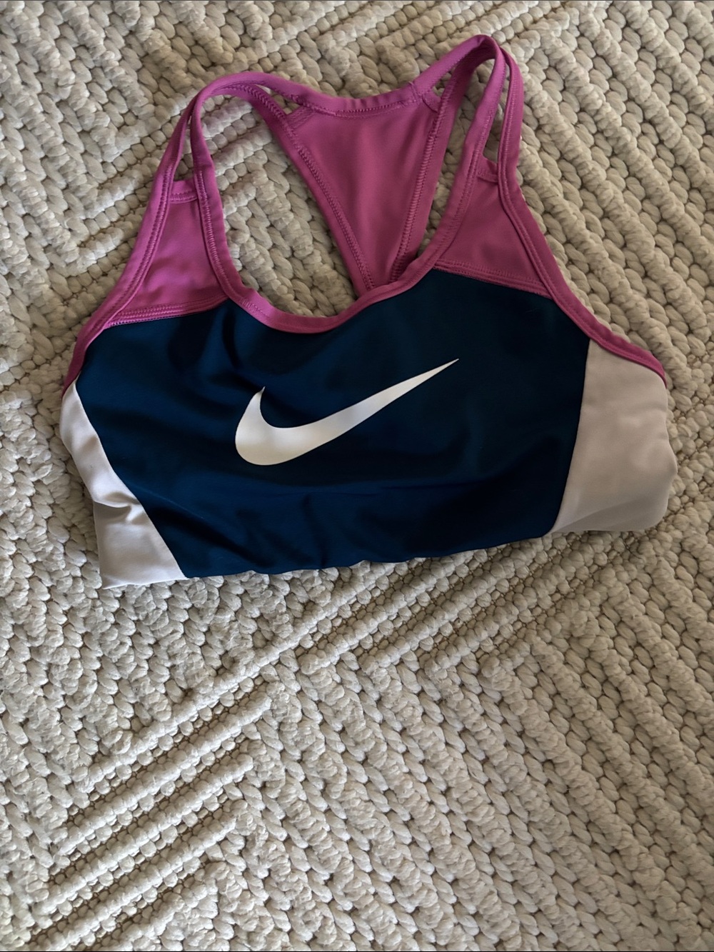 Nike Swoosh Icon Clash Sports Bra Size S Navy Pink White Medium Support